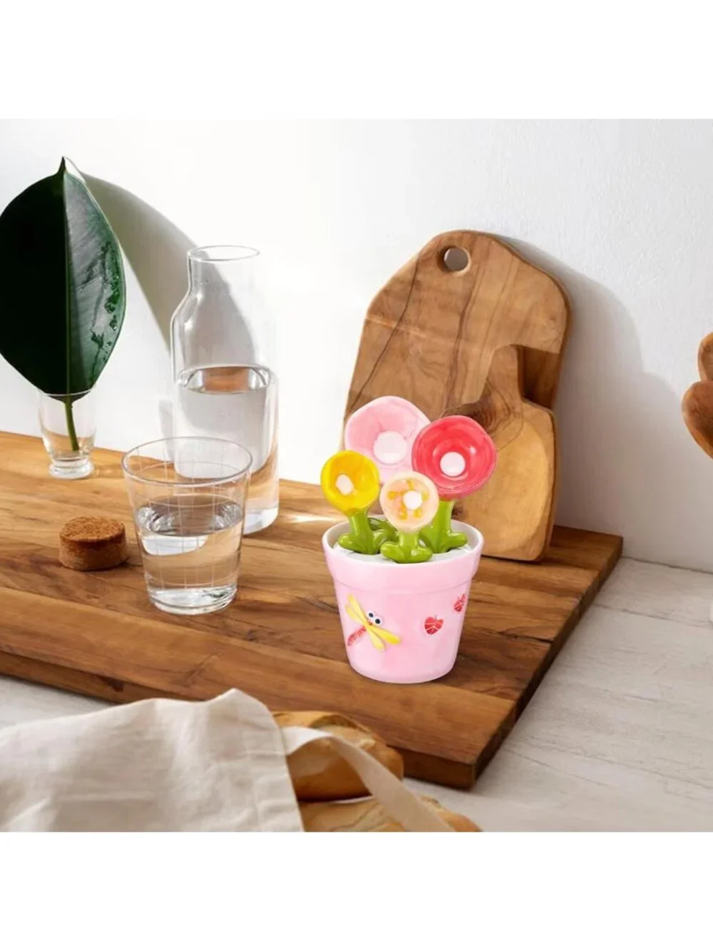 Cute Flower Measuring Spoons Set with Holder - Ceramic Baking Tools for Dry
